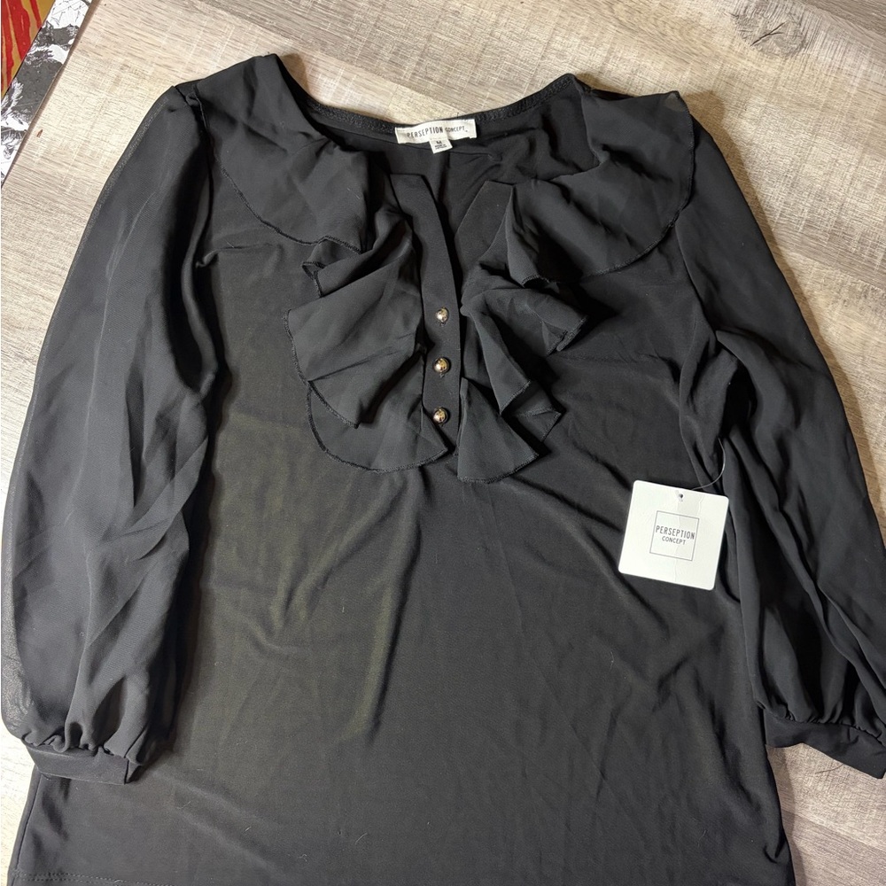 PerSeption Concept Black Ruffle Top